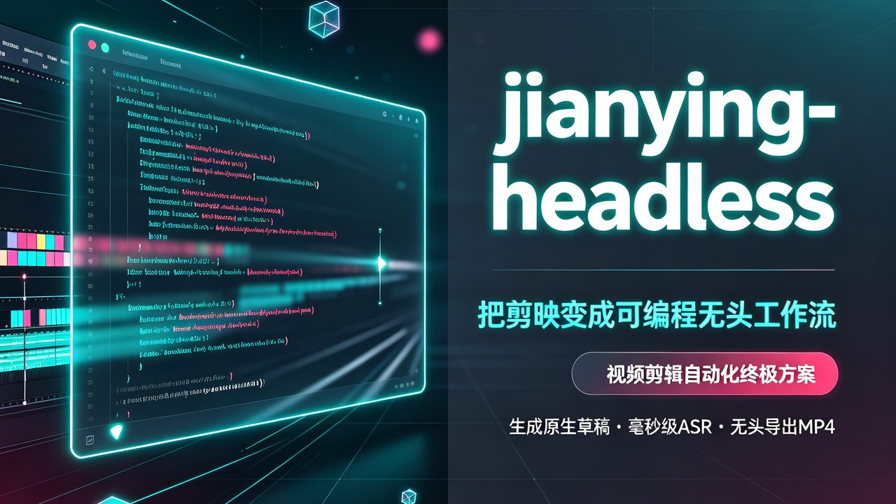 jianying-headless：把剪映变成可编程的无头工作流，视频剪辑自动化终极方案
