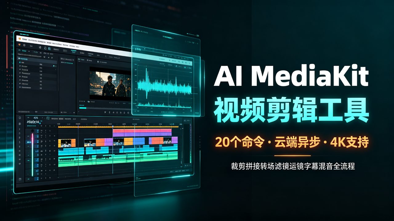 豆包工作AI MediaKit视频剪辑工具：20个命令覆盖剪辑全流程，云端异步处理大文件