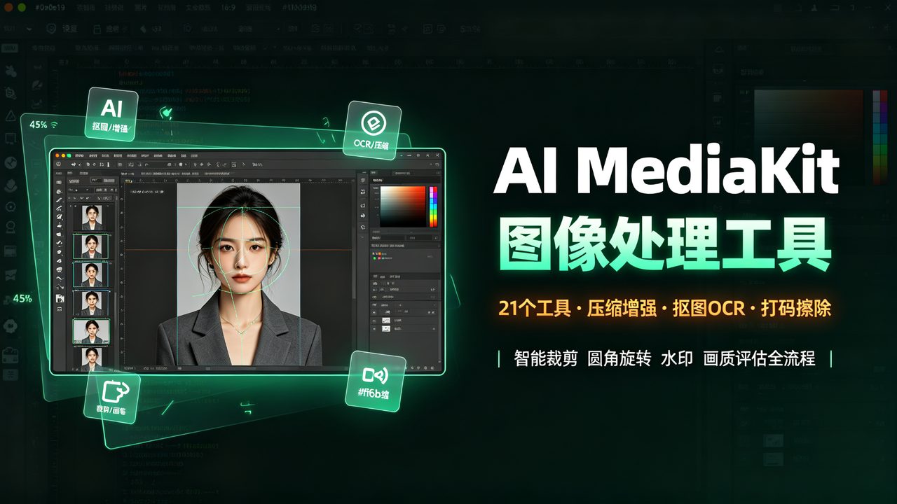 豆包工作AI MediaKit图像处理工具：21个工具覆盖压缩/增强/抠图/OCR/打码/擦除全流程