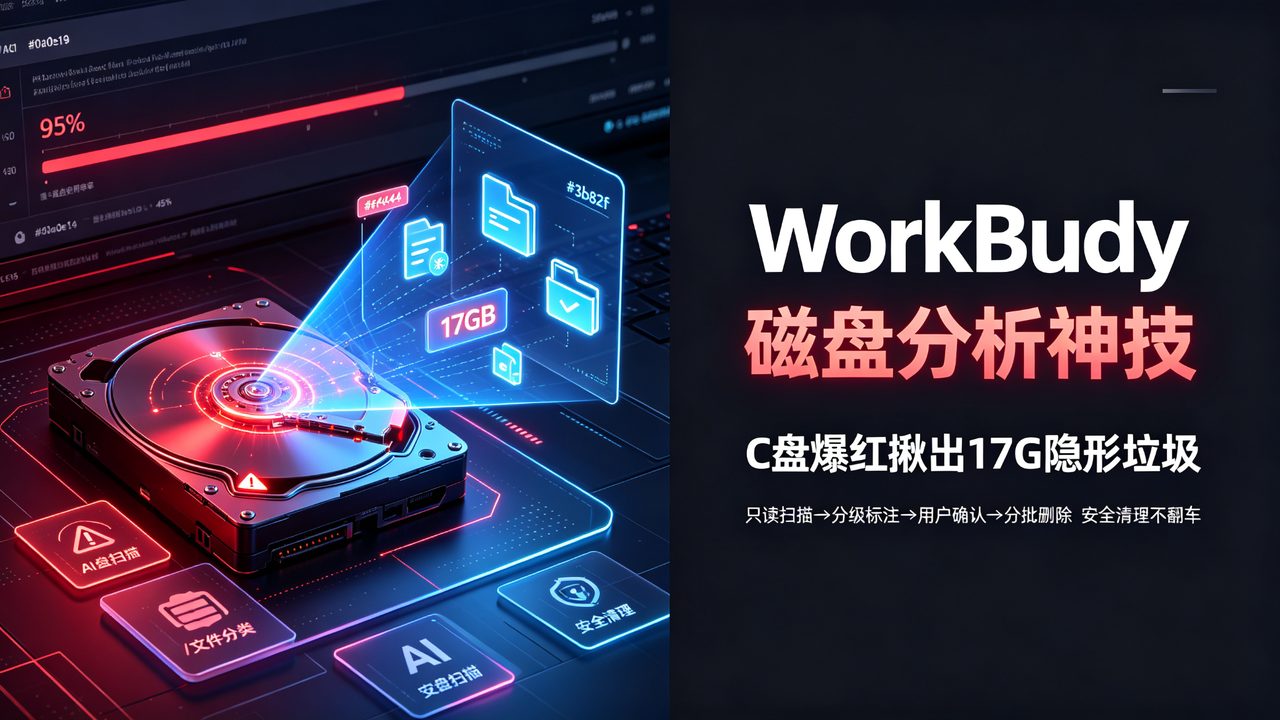 WorkBuddy磁盘分析神技：C盘爆红它揪出17G隐形垃圾，四步安全清理不翻车